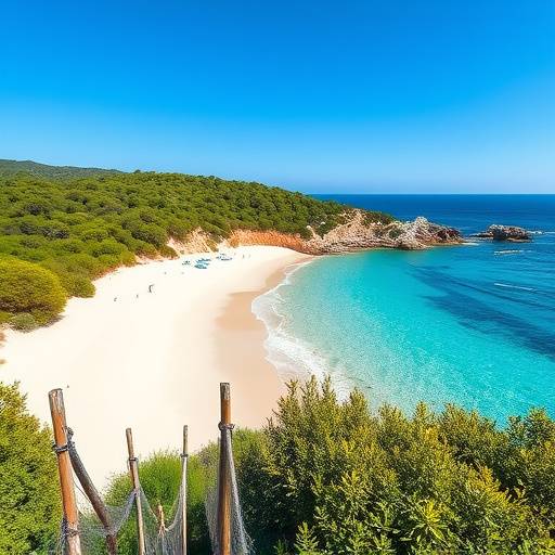 Une plage de sable blanc en Andalousie avec des eaux turquoise et une végétation luxuriante